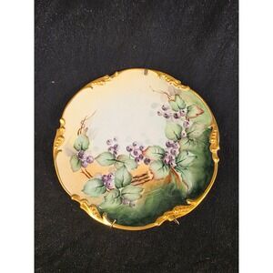 Antique J.P.L. Limoges France Hand Painted Berry Porcelain Plate Gold Gilt 8.25"